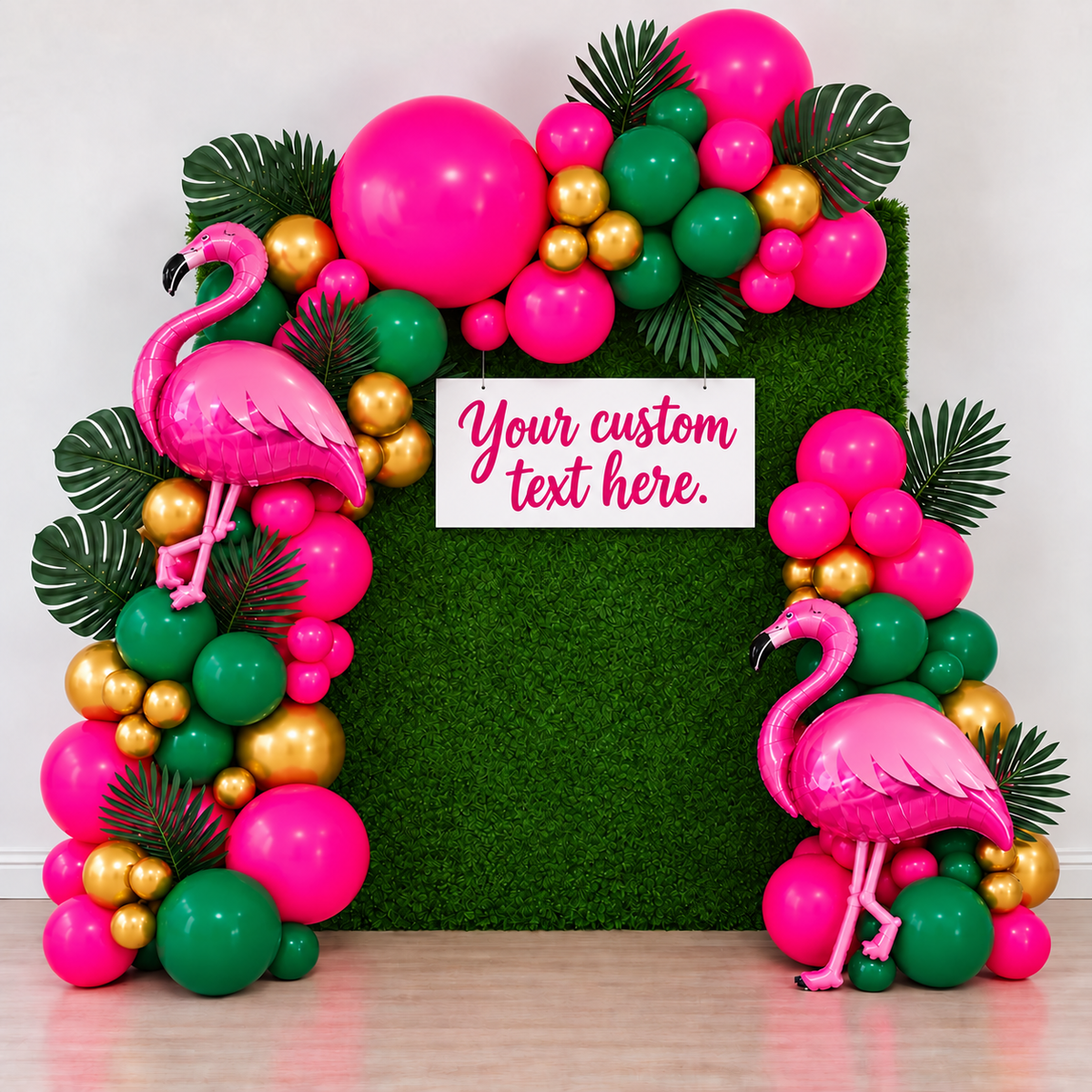Flamingo Grass Wall Balloon Garland Backdrop